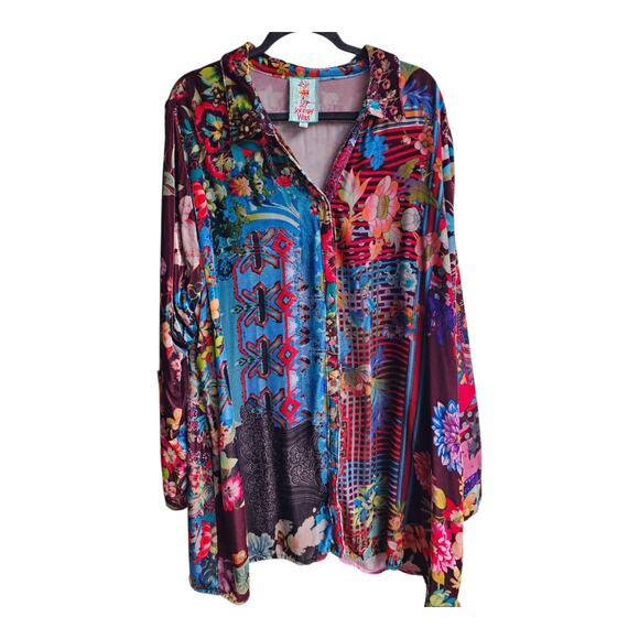 Johnny Was Dream Velvet Button Front Tunic Top floral 2XL Boho Plus Size Luxury - Picture 1 of 6